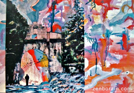 Portal Zumalacárregui inundado. Collage: pintura, sX70